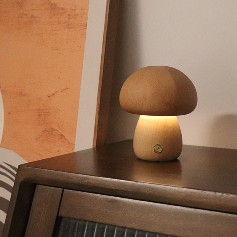 INS Wooden Cute Mushroom LED Night Light With Touch Switch  Bedside Table Lamp Home Decor