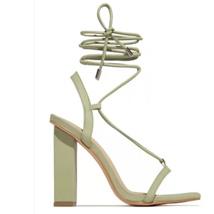 Women Shoes Square Toe Ankle Lace-Up Strappy Sandals
