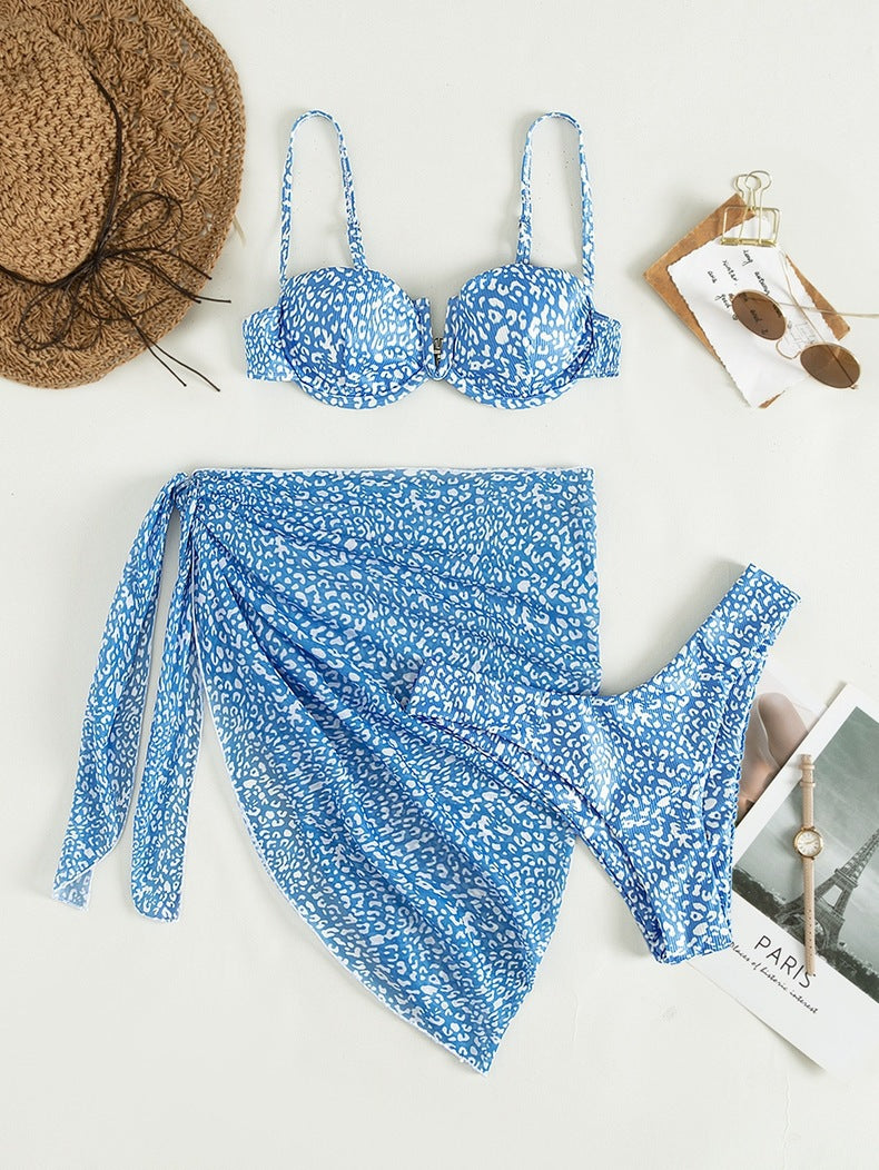 Three-piece Floral Bikini Beach Dress